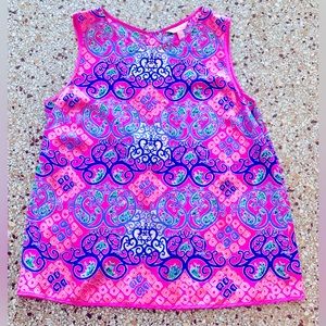 Size large Lilly Pulitzer Sleeveless Silk Blouse Pink Multicolor